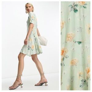 NWT & Other Stories Cream/Green Floral Printed Flared Skirt Dress